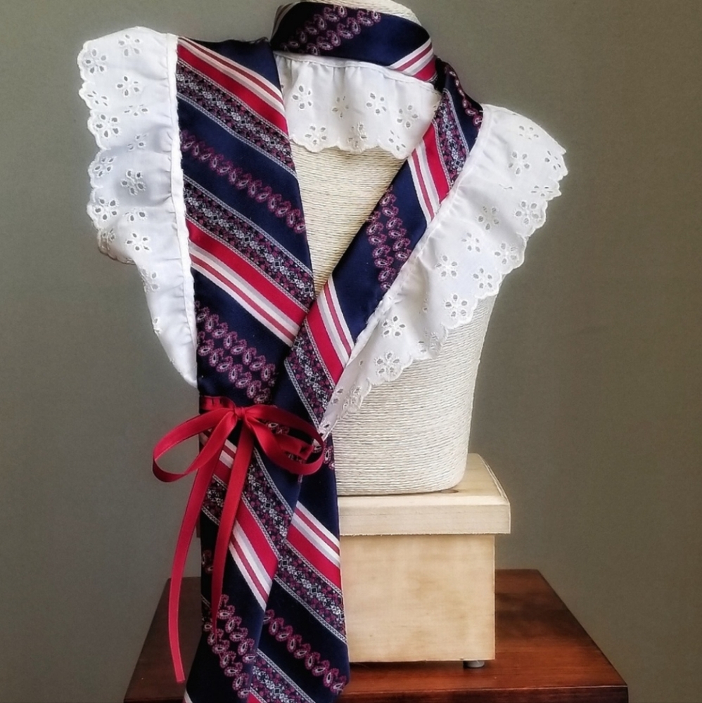 Striped Scarf with Lace Trim